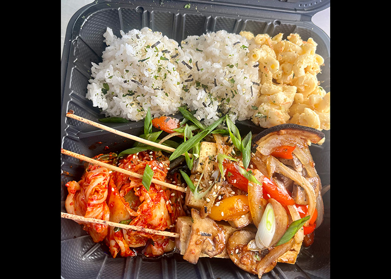 lei aloha hawaiian bbq plate lunch tofu skewers