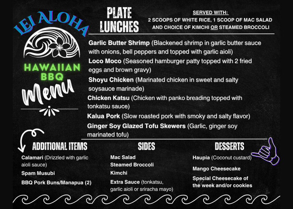 Updated menu for Lei Aloha Hawaiian BBQ